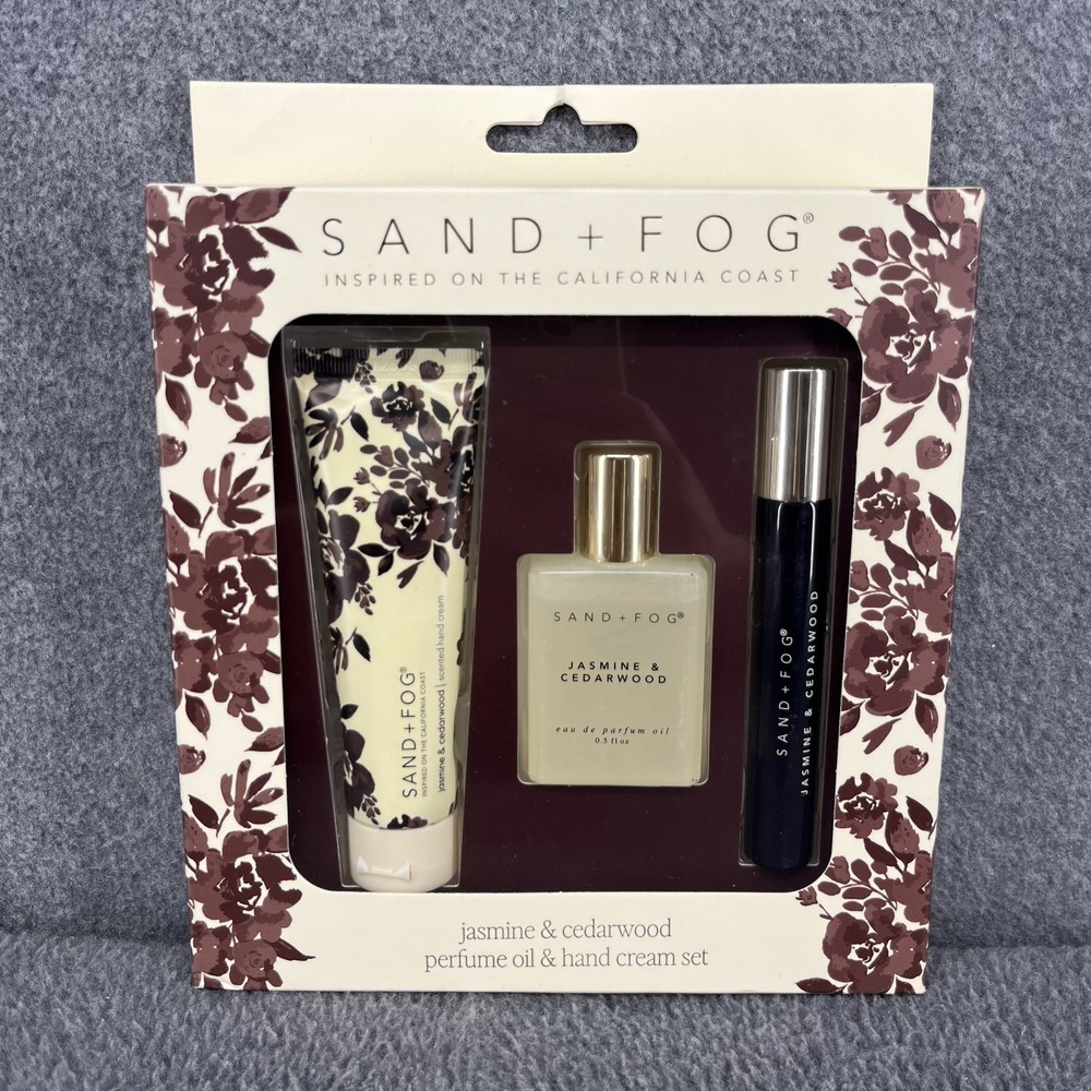 Sand + Fog Jasmine Cedarwood Perfume Oil Roller & Hand Cream Gift Set New